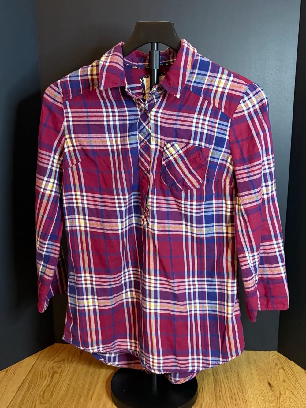 Arizona Jean Company Plaid Button-Down Shirt - Pink, Blue & White